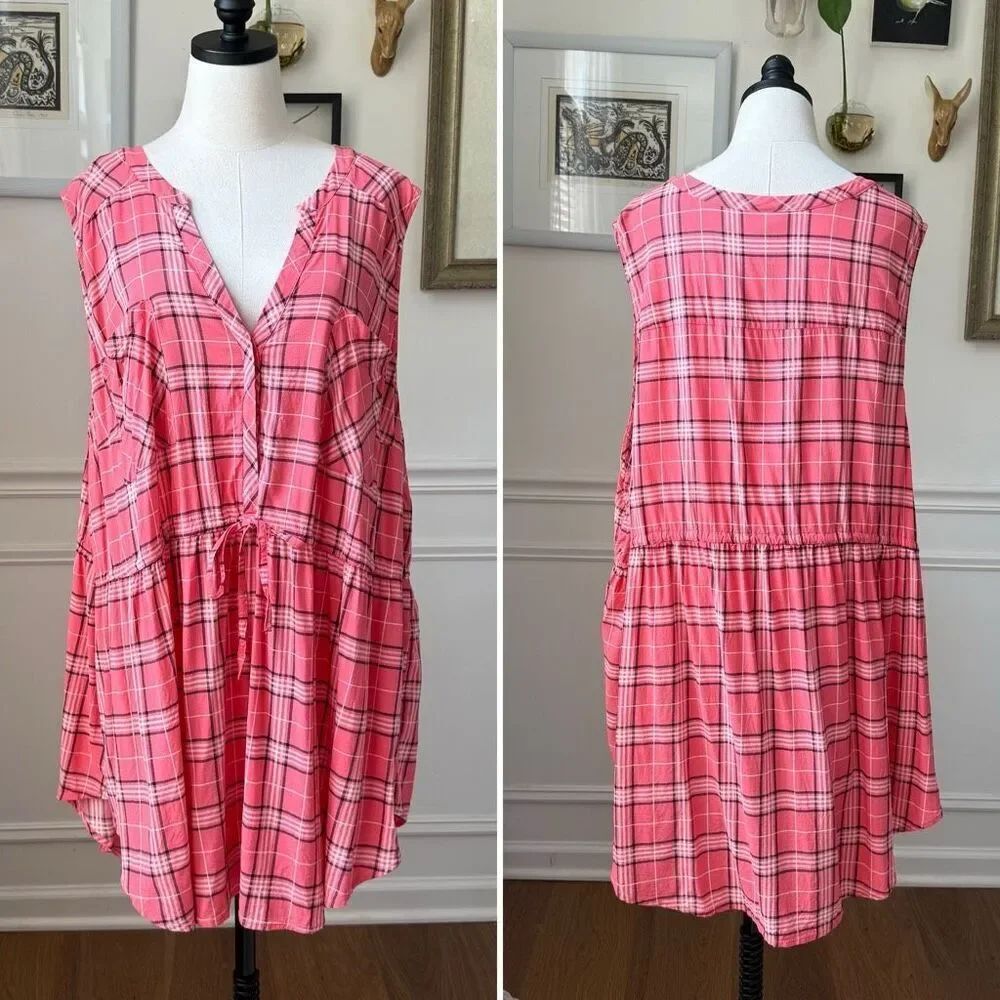 Torrid Salmon Pink Plaid Tunic Top 6X